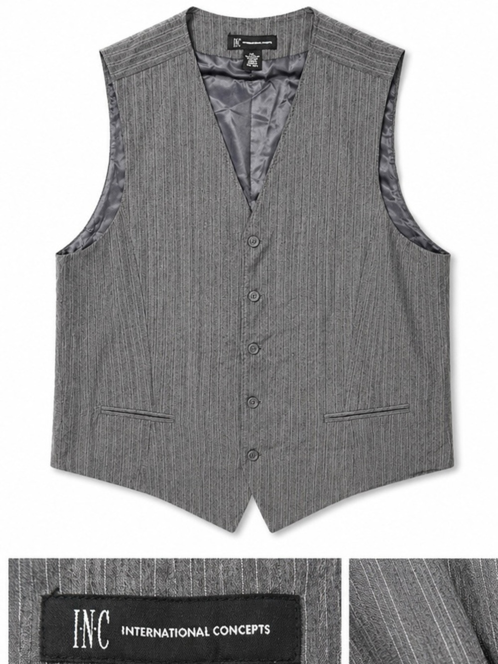 INC International Concepts Gray Pinstripe Vest XXL Men’s Dress Suit Vest